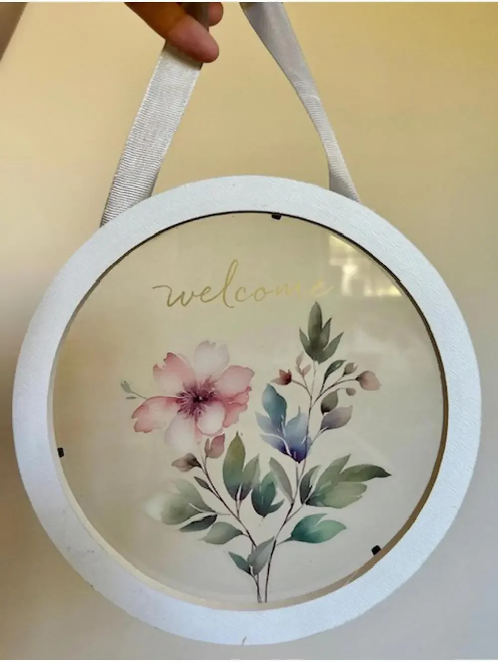 Round Hanging Welcome Sign with Floral Design